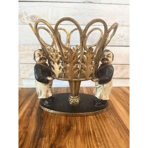 Vintage Two Butlers Holding Up Bowl for Fruit/ Flowers Heavy Centerpiece